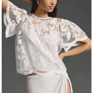 Womens By Anthropologie Cutwork Lace Top White Size XL